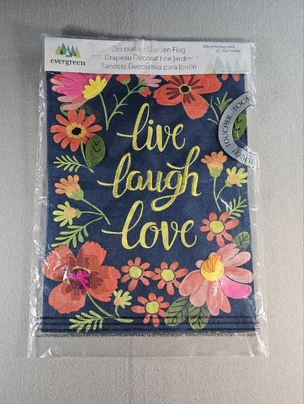 Evergeeen Floral 'Live Laugh Love' Navy Garden Flag